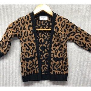 Old Navy Girls Cardigan Sweater 4T Leopard Print Pockets Open Front